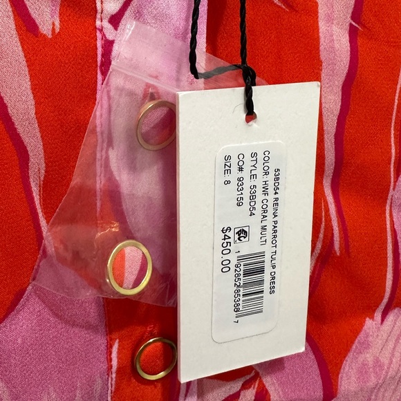Milly Reina Parrot Tulip Flounce Red Pink Mini Dress Sz 8 SAKS REVOLVE - Picture 5 of 10